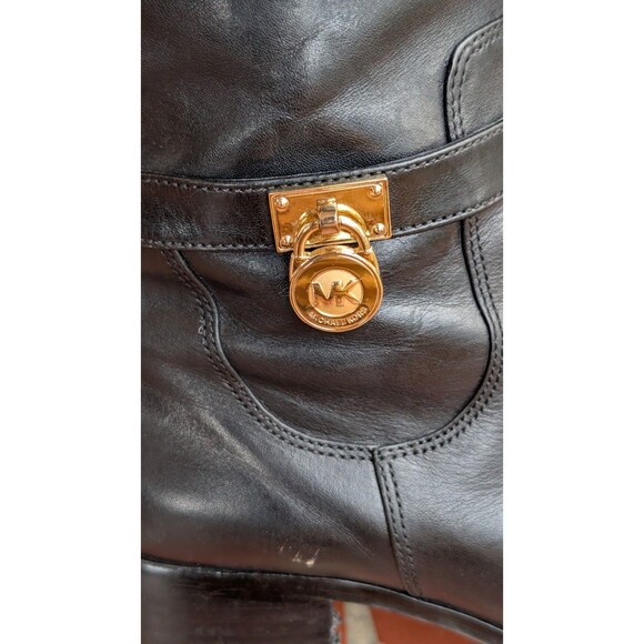 Michael Kors Hamilton Riding Knee High Boots w/Gold MK Logo Charm -Black- 8M - Picture 8 of 10